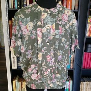 Vintage 1980s Alfred Dunner Floral Ruffle Shirt